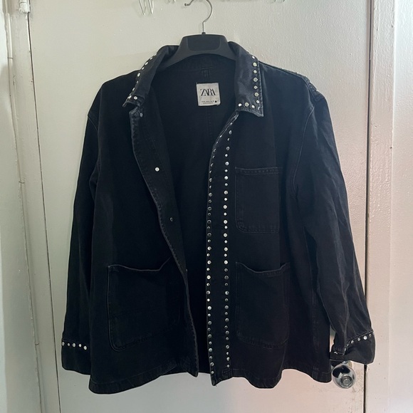 Zara Grunge punk rock Black Denim Jacket with Silver Studs #Modernmideival - Picture 7 of 13